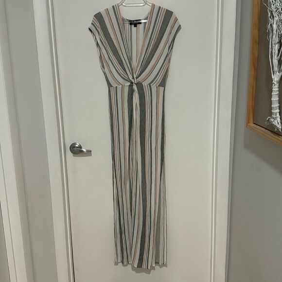 LULU'S  white pink black vertical stripe maxi dress twist front swim coverup S - Picture 5 of 10